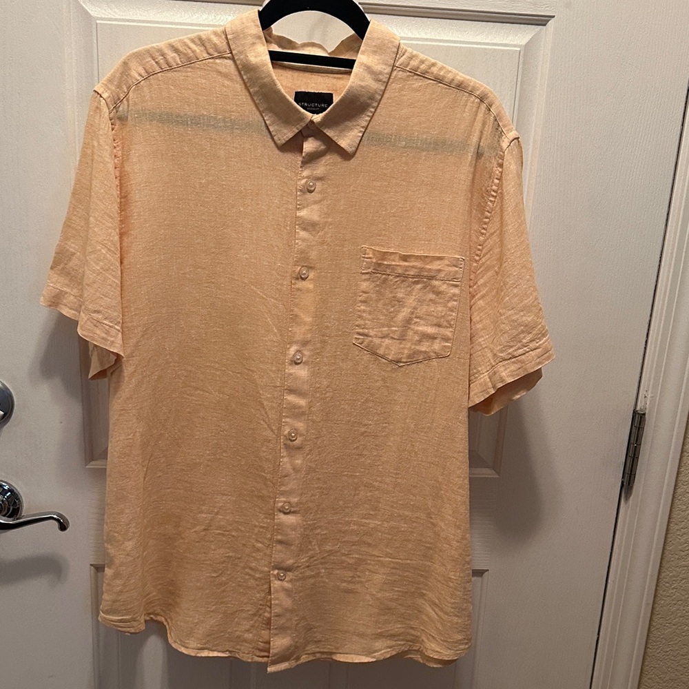 Structure Men's Light Orange Short Sleeve Modern Fit Button Down Shirt Size XL
